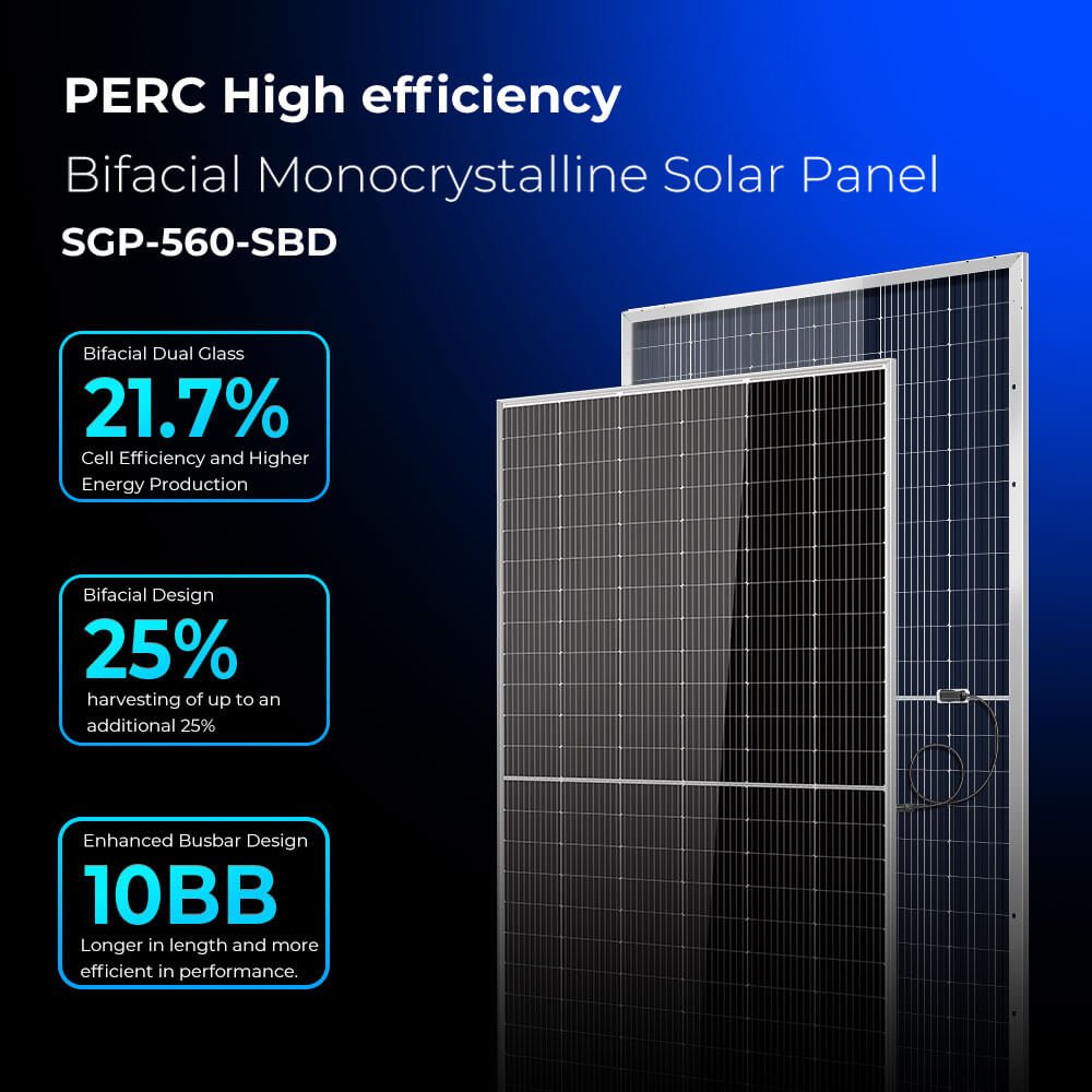 560W Bifacial PERC Solar Panel | SGP-560-SBD (31 PANELS) UL61730