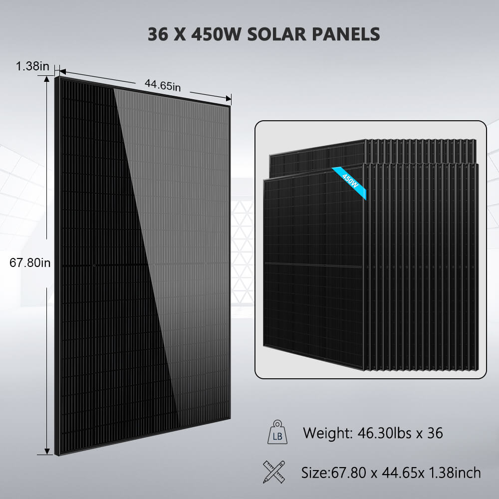 Hybrid Solar Kit 11.4KW 48V Split Phase 51.2 KWH Lithium Battery 36 X 450 Watt Solar Panel SGH-11N5E