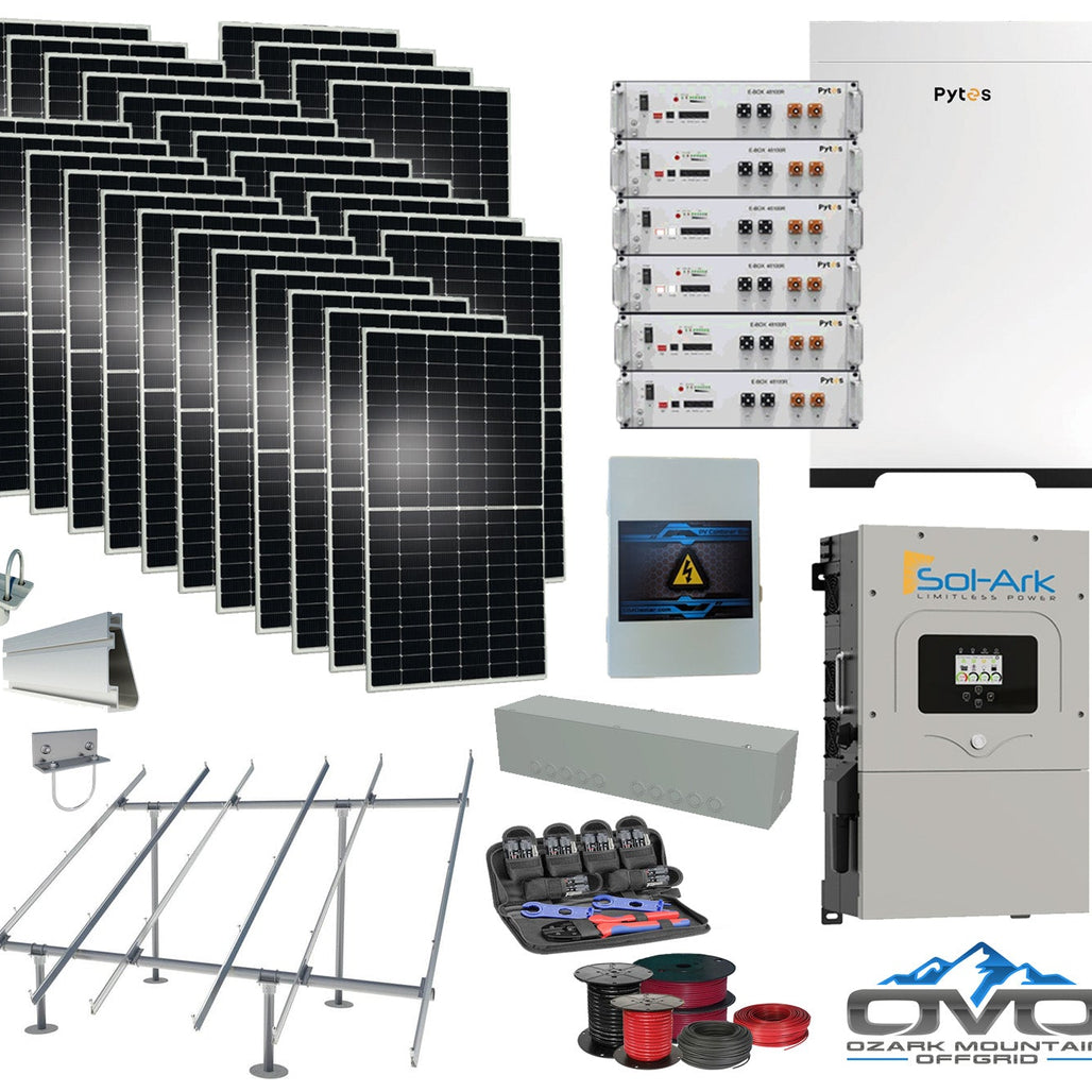 15KW Complete Offgrid Solar Kit - 30.72kWh Pytes Lithium Battery + 15K Sol-Ark Inverter +15.4KW Solar with Ground Mount Rails and Wiring
