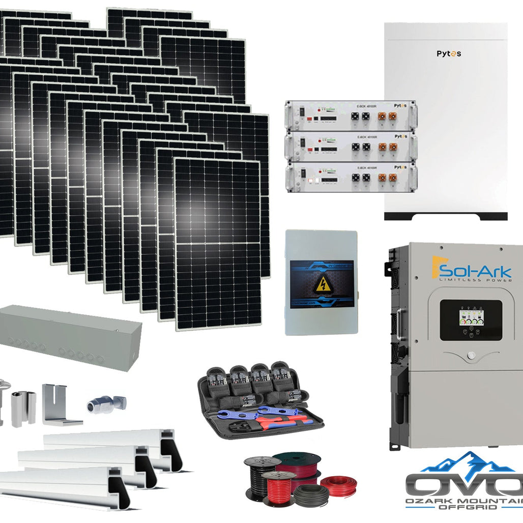 15KW Complete Offgrid Solar Kit - 15.36kWh Pytes Lithium Battery + 15K Sol-Ark Inverter +15.4KW Solar with Mounting Rails and Wiring