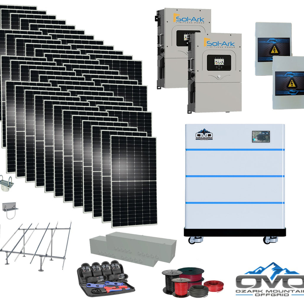 25KW Complete Offgrid Solar Kit - 15K Sol-Ark Inverter + 15.36KW OMO Stack Lithium Battery +26.4KW Solar with Ground Mount and Wiring