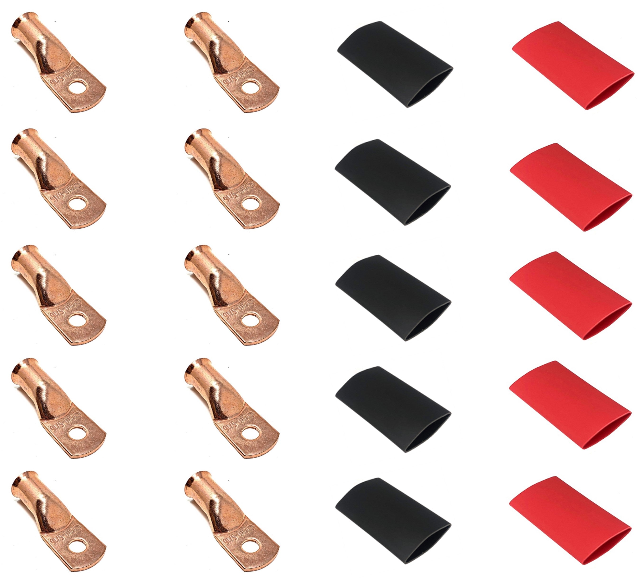 2/0 Gauge Cable Lugs with Heat Shrink Tubing