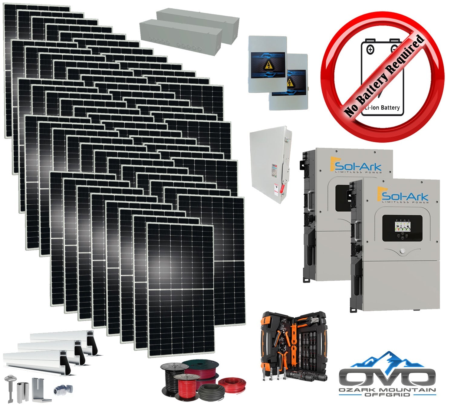 30KW Complete Offgrid Solar Kit + 2x 15K Sol-Ark Inverter +30.8KW Solar with Mounting Rails and Wiring