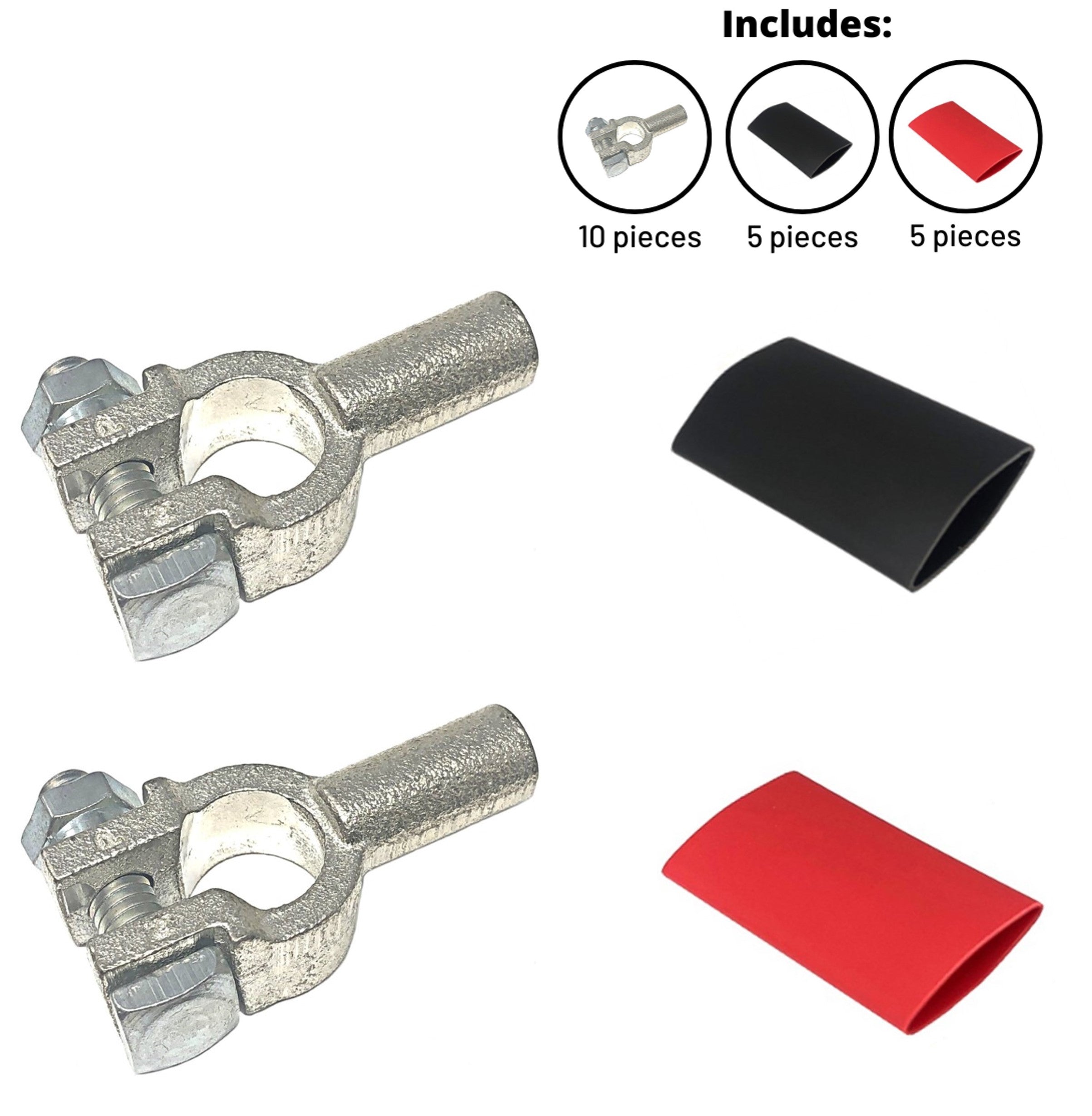 Positive and Negative Pure Copper Top Post Battery Cable Ends Terminal Connectors with Dual Wall Adhesive Heat Shrink Tubing
