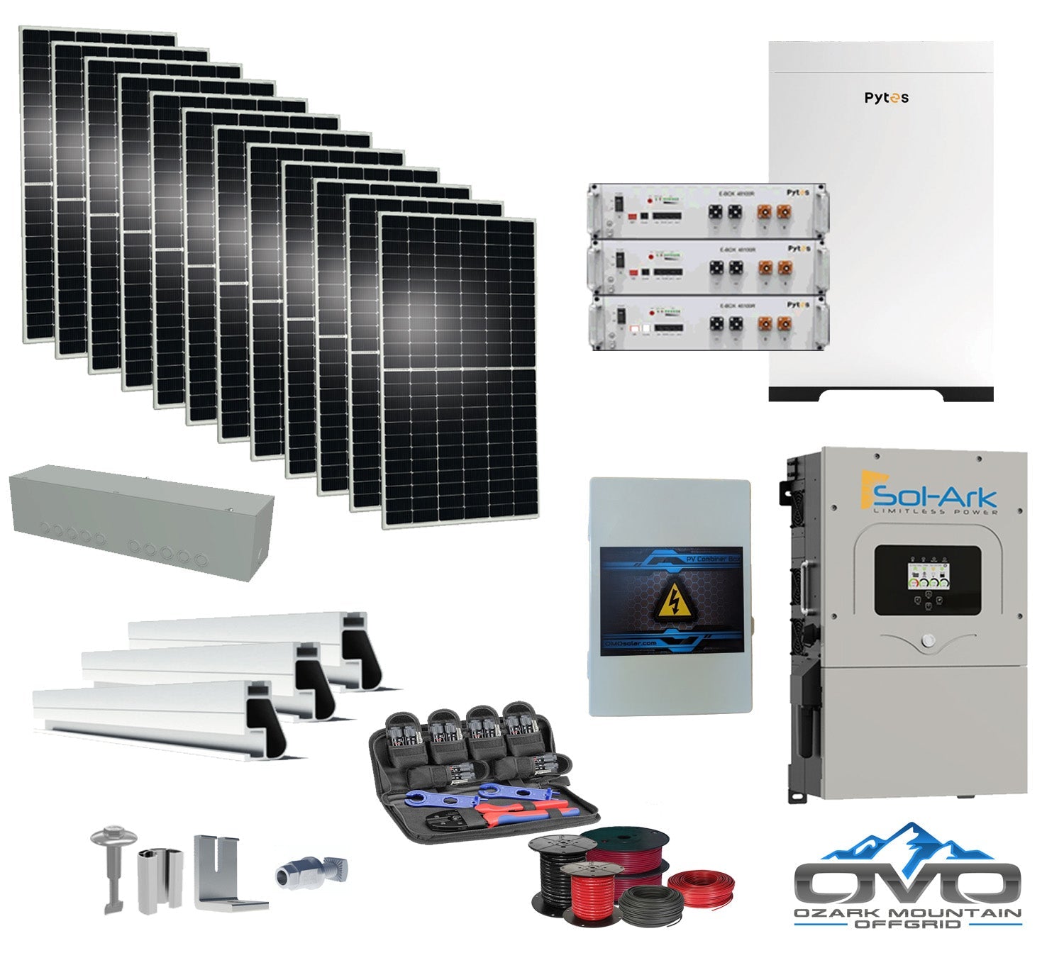 6KW Complete Offgrid Solar Kit - 15.36kWh Pytes Lithium Battery + 15K Sol-Ark Inverter +6.6KW Solar with Mounting Rails and Wiring