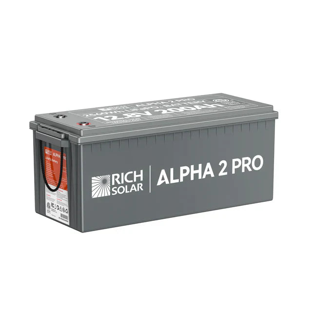 Rich Solar ALPHA 2 PRO | 12V 200Ah LiFePO4 Battery | Off-Grid, RVs, Boats | 7,000 Lifetime Cycles | 10-Year Warranty | UL1973 Certified | Internal Heating + Bluetooth Monitoring