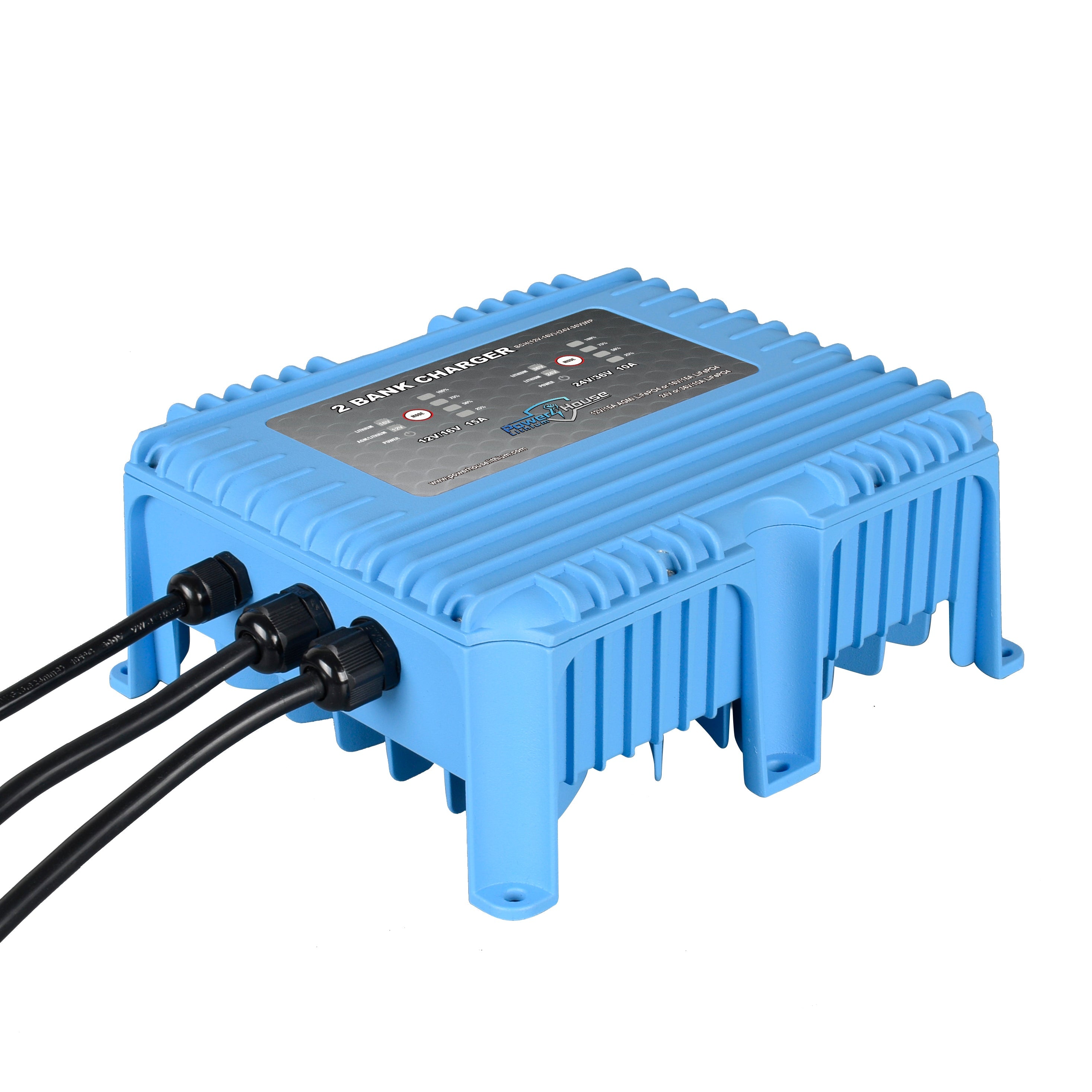 PowerHouse Lithium 12V-16V/24V-36V 2-Bank Waterproof Battery Charger