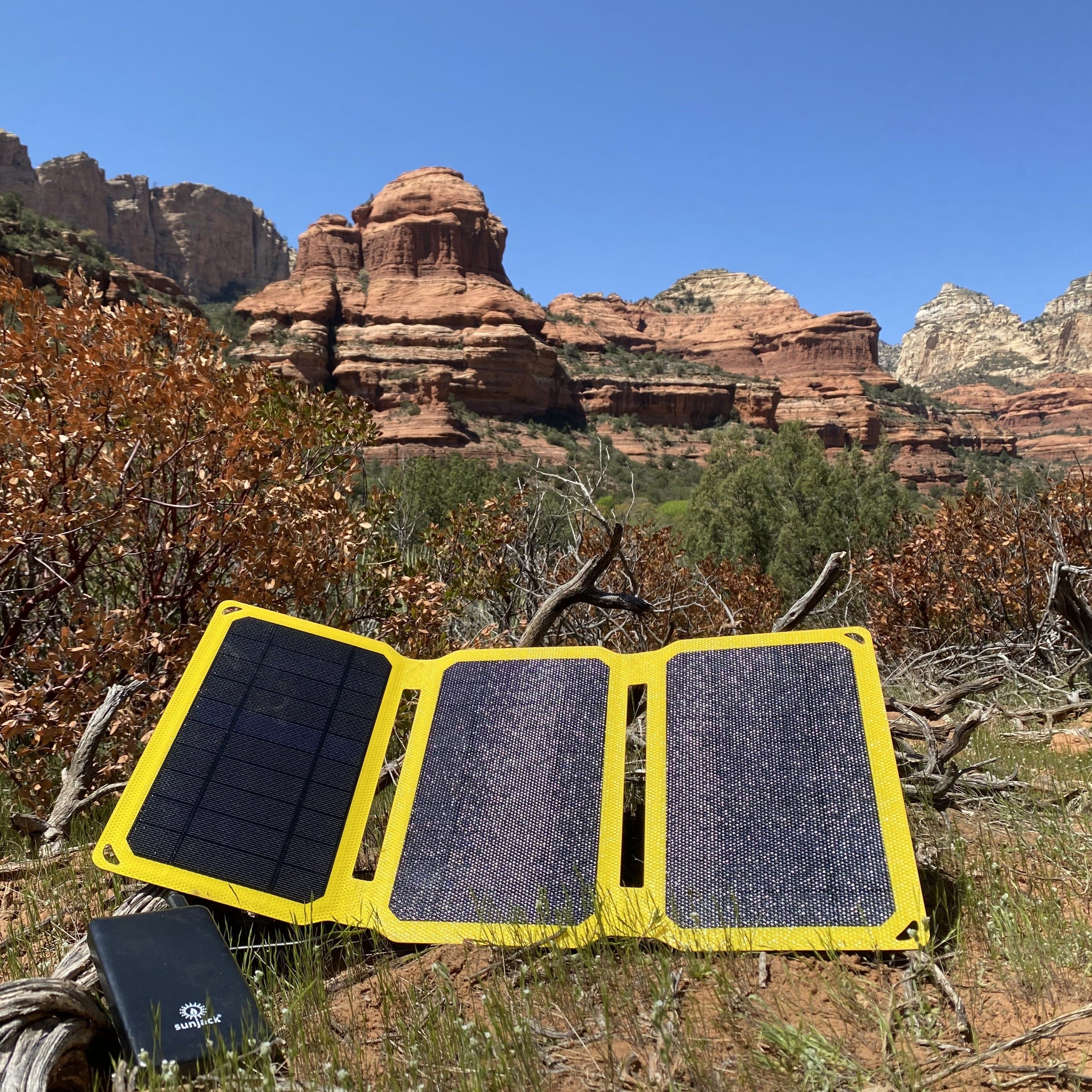 SunJack 15 Watt ETFE Foldable Portable Solar Panel Charger with 10000mAh Power Bank Battery