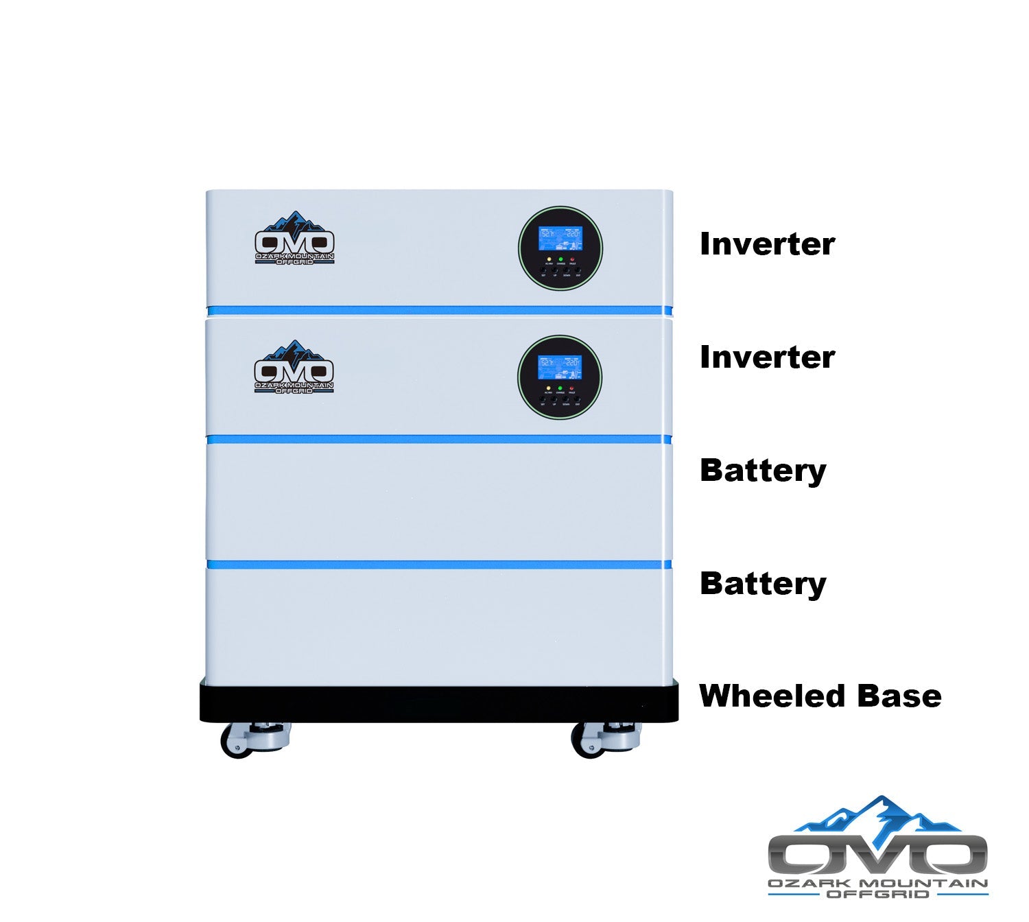 6KW OMO All-In-One Customizable Stacking Inverter/Battery System 120/240 11000W Total Inverter Output + 10.24K Lithium Battery + 6.6KW Solar Roof Mount