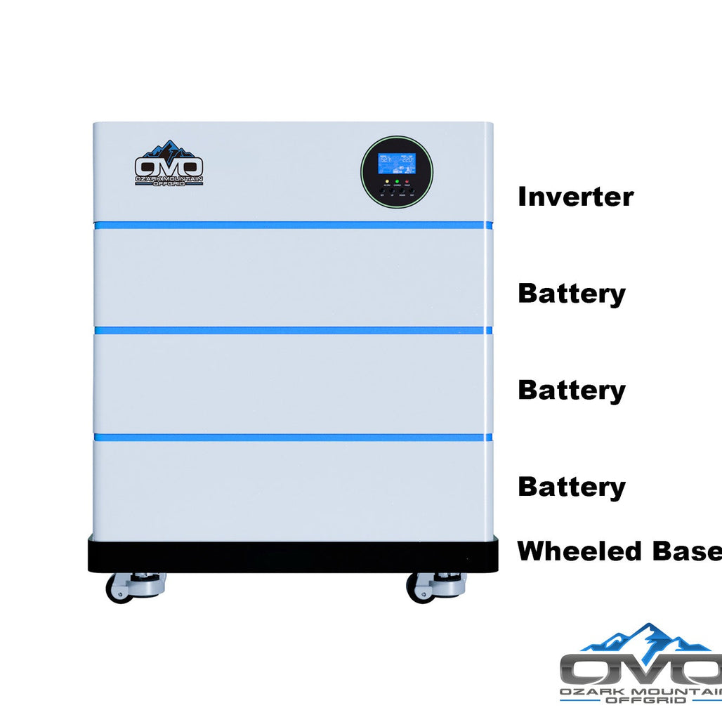 3.3KW OMO All-In-One Customizable Stacking Inverter/Battery System 5500W Inverter + 15.36K Lithium Battery + 3.3KW Solar Roof Mount