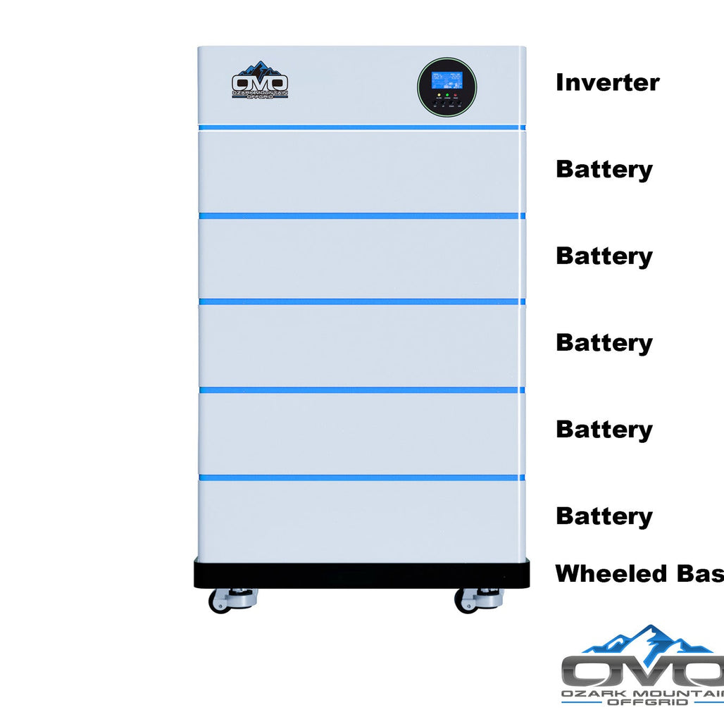 2.2KW OMO All-In-One Customizable Stacking Inverter/Battery System 5500W Inverter + 25.6K Lithium Battery + 2.2KW Solar Roof Mount