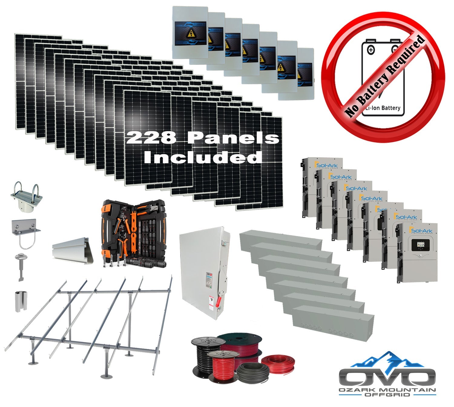 125KW Complete Offgrid Solar Kit + 7x 15K Sol-Ark Inverter +125.4KW Solar with Ground Mount and Wiring