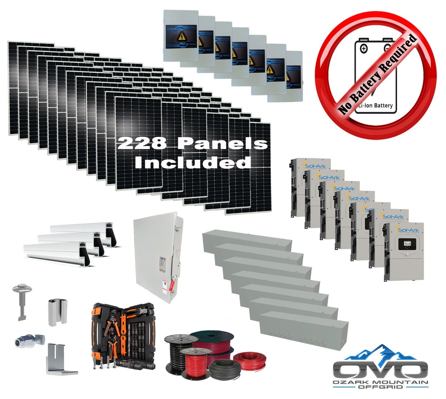 125KW Complete Offgrid Solar Kit + 7x 15K Sol-Ark Inverter +125.4KW Solar with Mounting Rails and Wiring