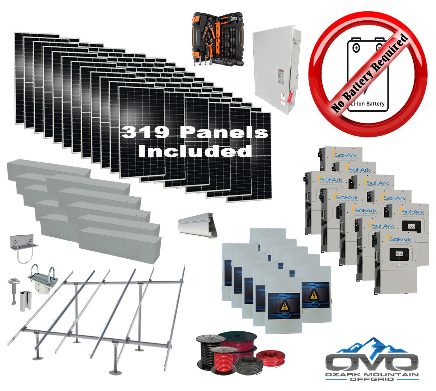 175KW Complete Offgrid Solar Kit + 10x 15K Sol-Ark Inverter +175.45KW Solar with Ground Mount and Wiring