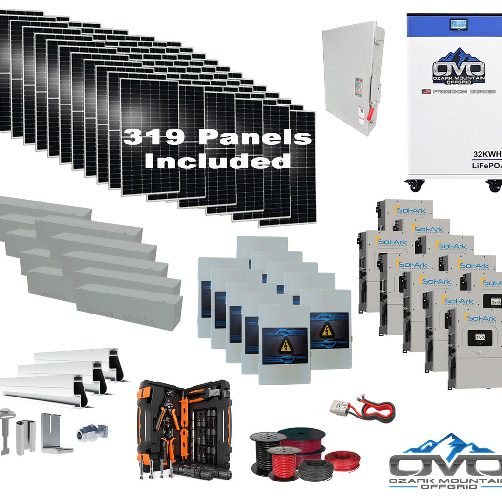 175KW Complete Offgrid Solar Kit + 10x 15K Sol-Ark Inverter + 32kWh OMO 48V Freedom Series Lithium Battery +175.45KW Solar with Roof Mount and Wiring