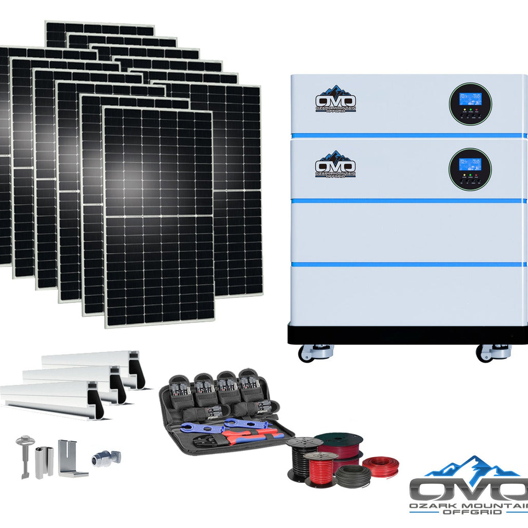 6KW OMO All-In-One Customizable Stacking Inverter/Battery System 120/240 11000W Total Inverter Output + 10.24K Lithium Battery + 6.6KW Solar Roof Mount