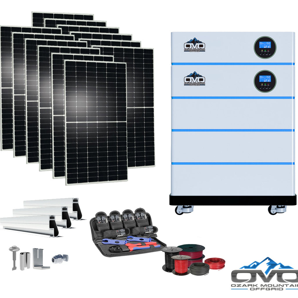 6KW OMO All-In-One Customizable Stacking Inverter/Battery System 120/240 11000W Total Inverter Output + 15.36K Lithium Battery + 6.6KW Solar Roof Mount