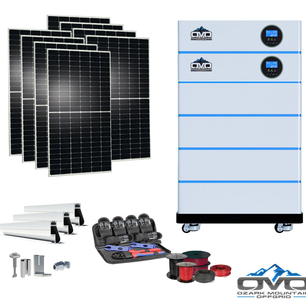 4.4KW OMO All-In-One Customizable Stacking Inverter/Battery System 120/240 11000W Total Inverter Output + 20.48K Lithium Battery + 4.4KW Solar Roof Mount