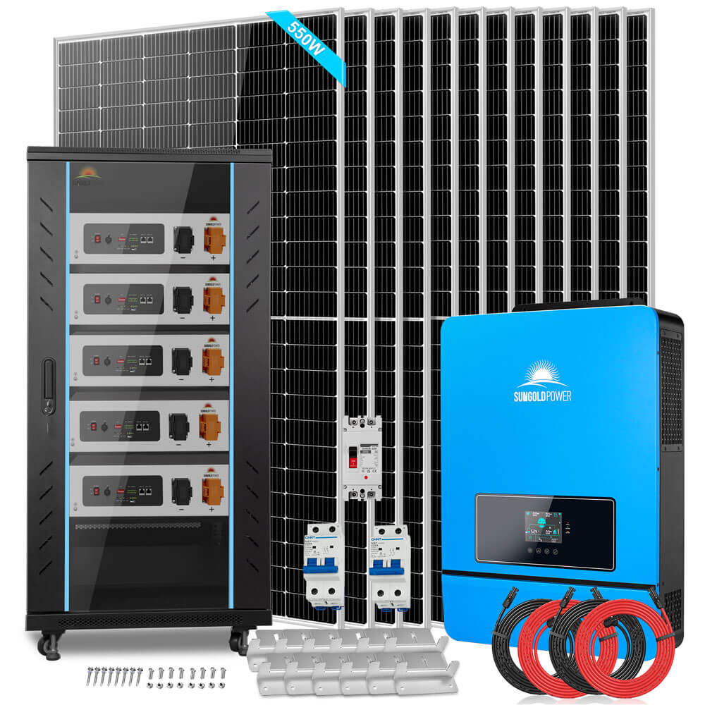 OFF GRID SOLAR KIT 12 X 550 WATTS SOLAR PANELS 25.6KWH LITHIUM BATTERY 10KW SOLAR INVERTER 48VDC 120V/240V