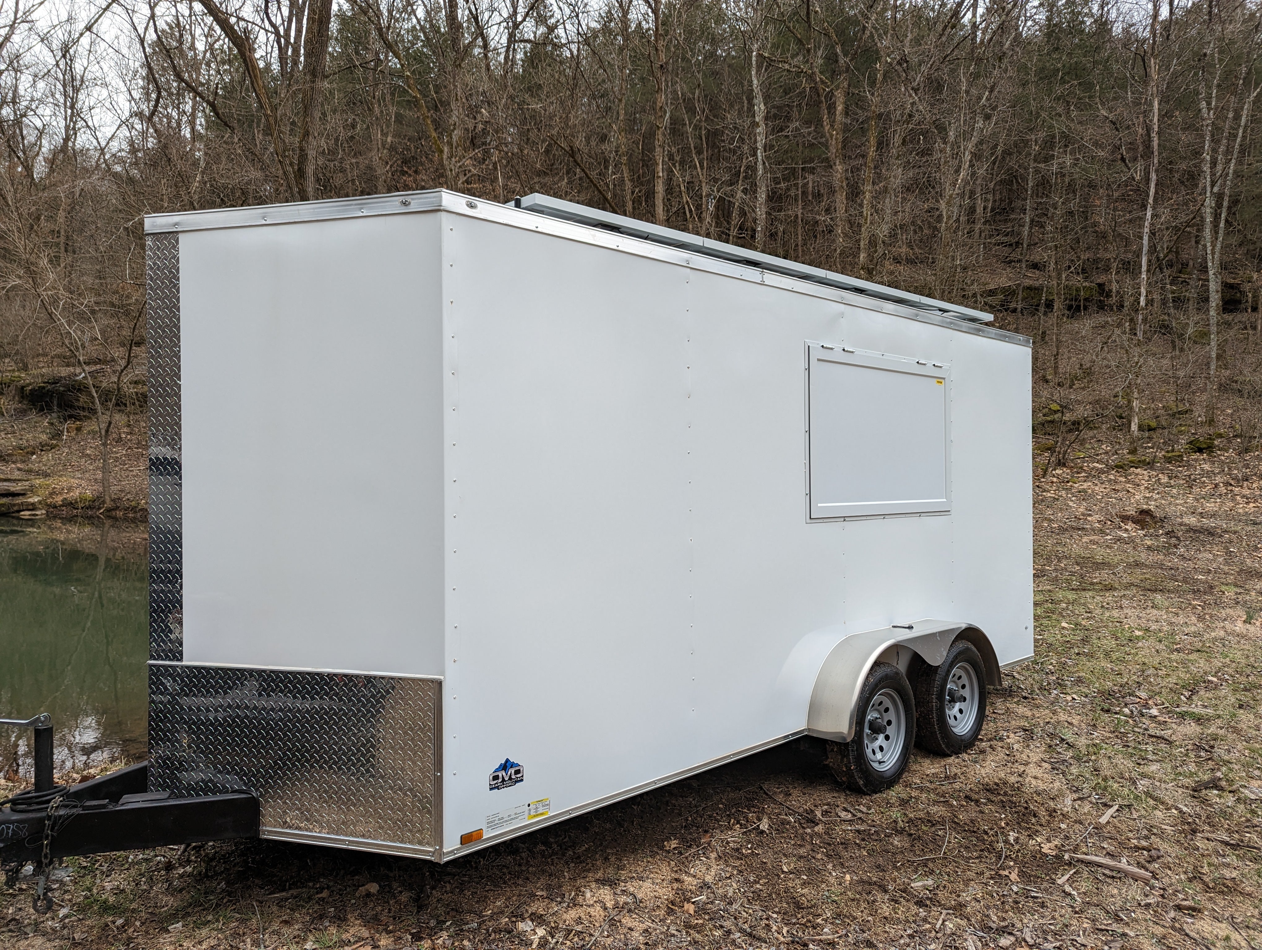 16' Enclosed SOLAR POWERED Offgrid Self-Sufficient Trailer - Concession Window Expanded Solar Array / Expanded Lithium battery bank - MOBILE STOREFRONT VERSION
