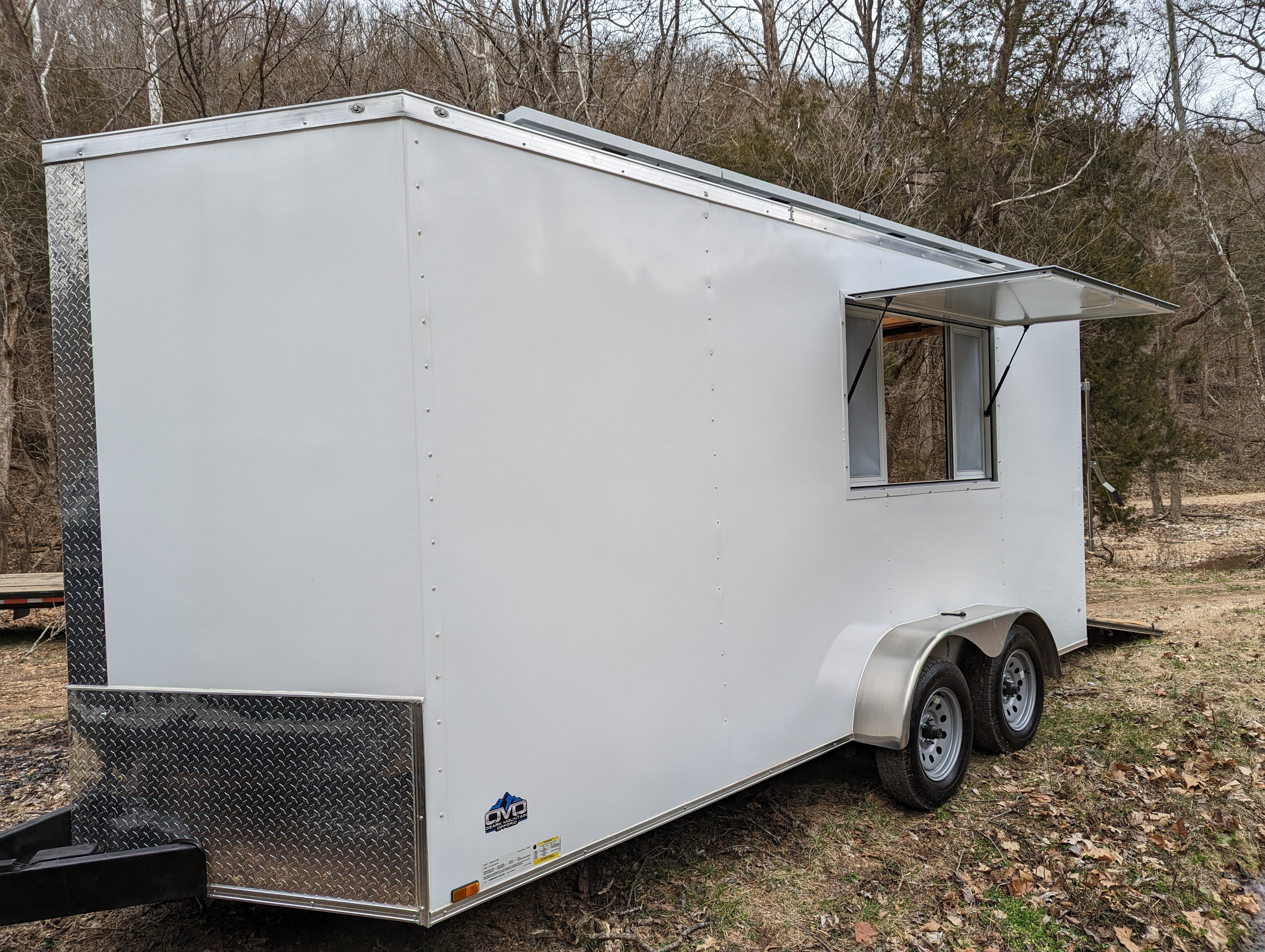 16' Enclosed SOLAR POWERED Offgrid Self-Sufficient Trailer - Concession Window Expanded Solar Array / Expanded Lithium battery bank - MOBILE STOREFRONT VERSION