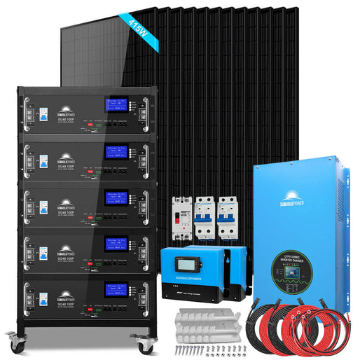 Off-Grid Solar Kits 12kW/15kW/18kW Options 120V/240V with 48v LiFePO4 Lithium Batteries & 415w Solar Panels SGR-18K20E