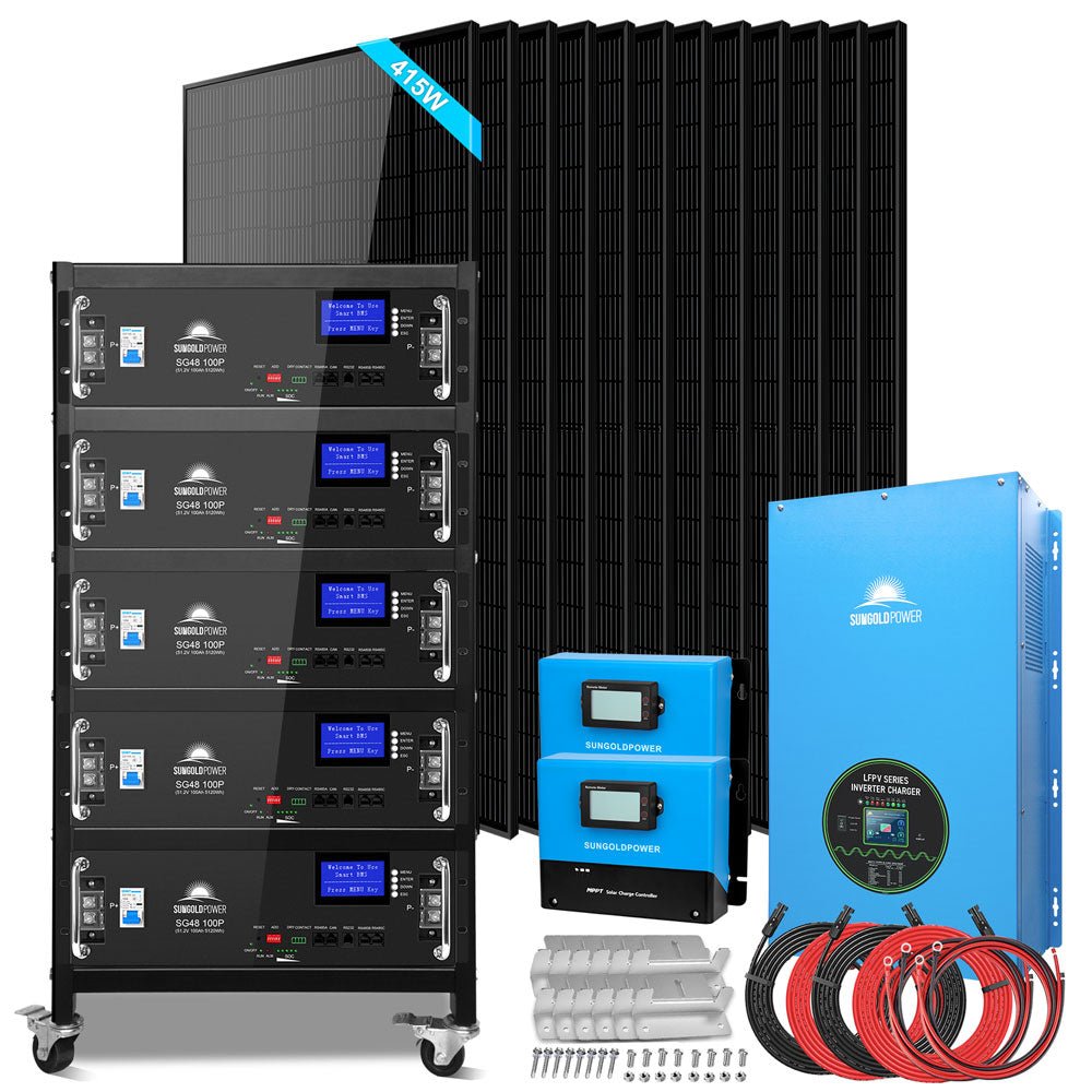 Off-Grid Solar Kits 12kW/15kW/18kW Options 120V/240V with 48v LiFePO4 Lithium Batteries & 415w Solar Panels