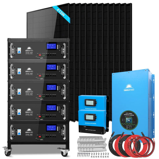 Off-Grid Solar Kits 12kW/15kW/18kW Options 120V/240V with 48v LiFePO4 Lithium Batteries & 415w Solar Panels SGR-18K20E