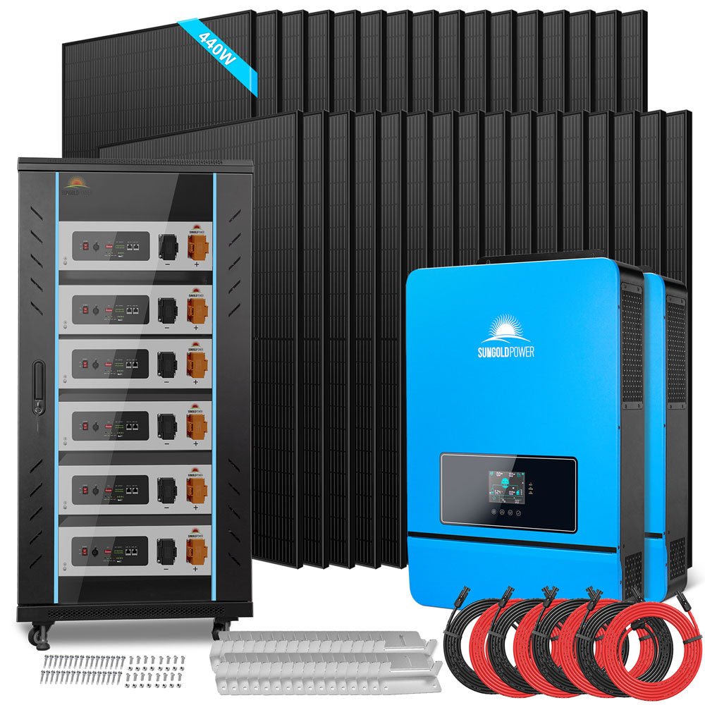 OFF GRID SOLAR KIT 20KW 48VDC 120V/240V LIFEPO4 30.72KWH LITHIUM BATTERY 32 X 450 WATTS SOLAR PANELS SGR-20K30E