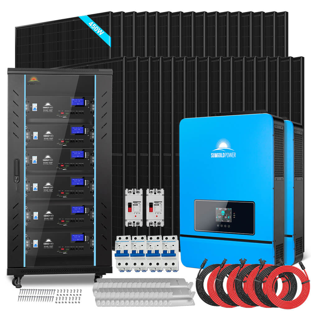 OFF GRID SOLAR KIT 20KW 48VDC 120V/240V LIFEPO4 30.72KWH LITHIUM BATTERY 32 X 450 WATTS SOLAR PANELS