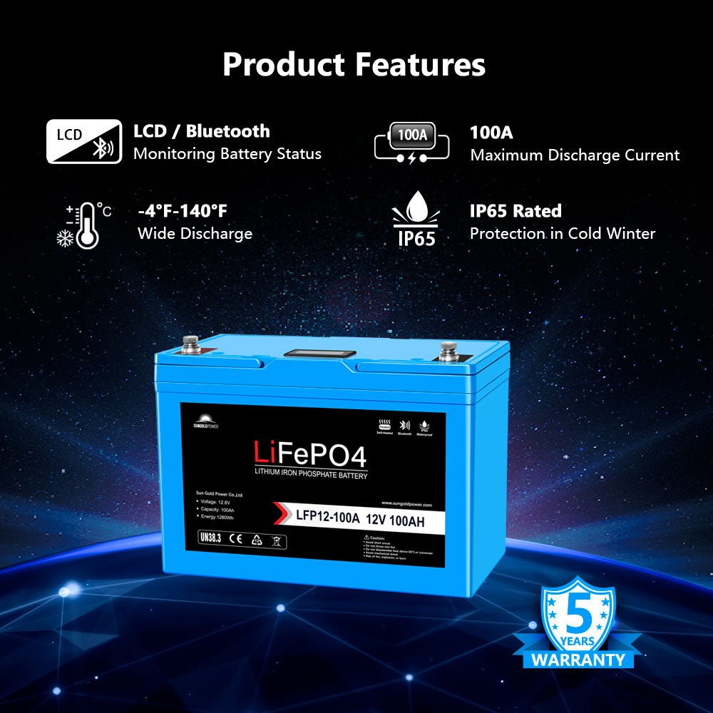 12V 100Ah/ 200Ah LiFePo4 Deep Cycle Lithium Battery Bluetooth / Self-Heating / IP65