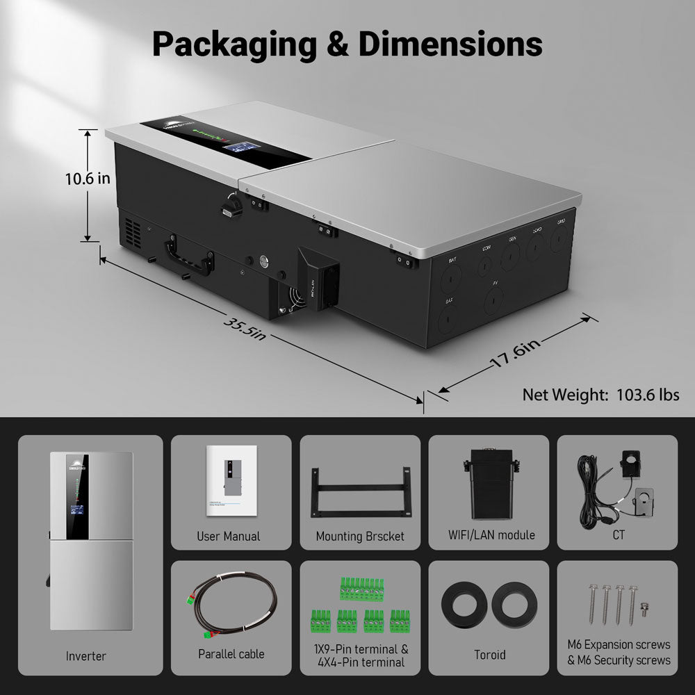 11.4KW 48V Split Phase Hybrid Solar Inverter | Whole Home Backup (200A) | SGN-11K15PRO