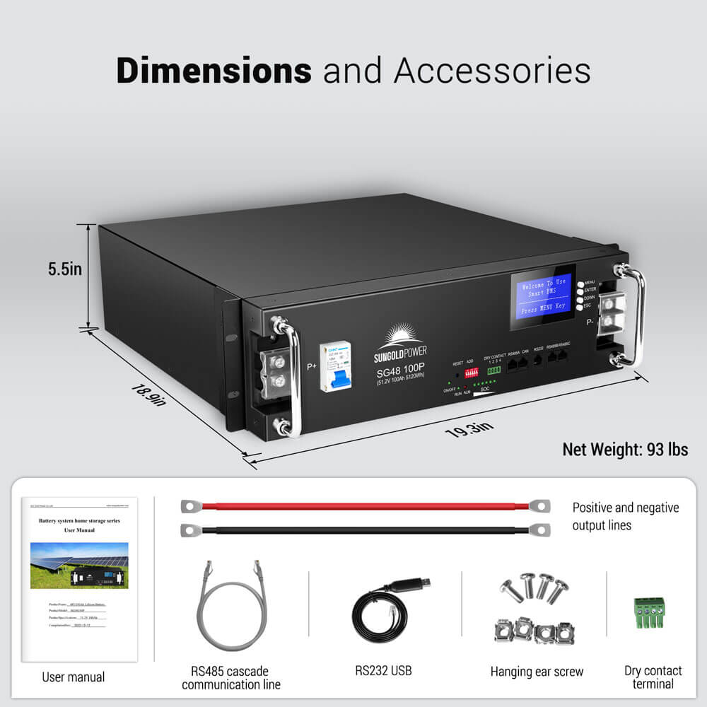 48V 100AH Server Rack LiFePO4 Lithium  Battery SG48100P UL1973  UL9540A