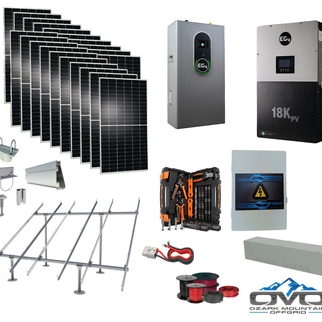 10KW Complete Offgrid Solar Kit + EG4 18kPV + 14.3KW 48V EG4 Lithium Indoor Wall Battery + 11KW Solar with Ground Mount and Wiring