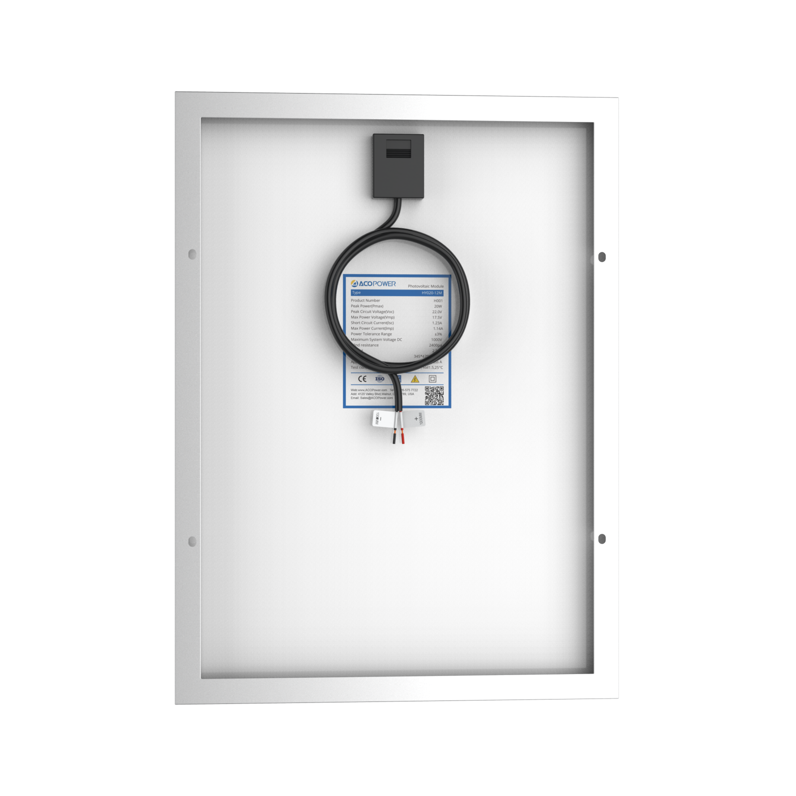 20 Watt 12 Volt Monocrystalline Solar Panel
