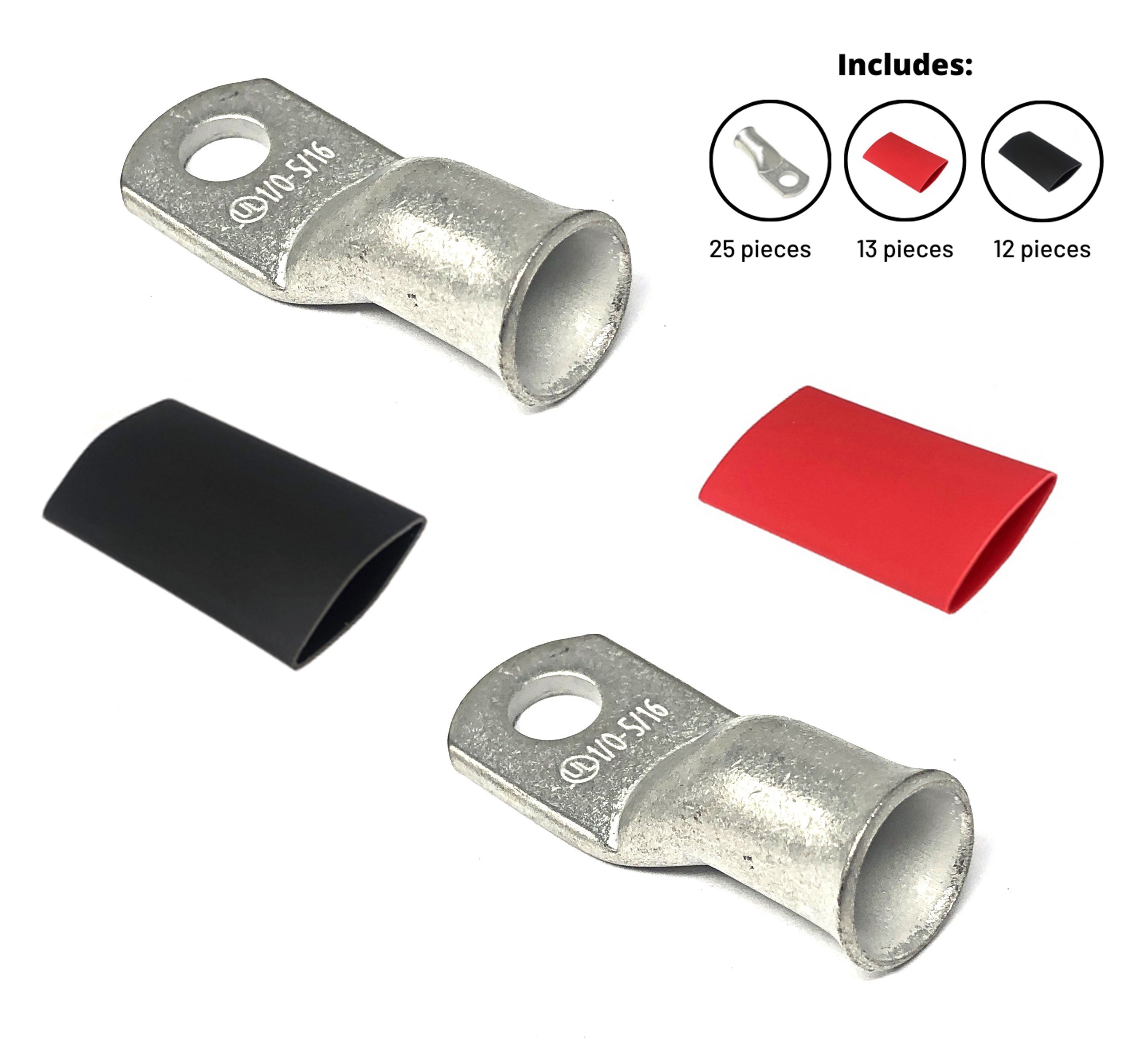 1/0 Gauge Cable Lugs with Heat Shrink Tubing Kit