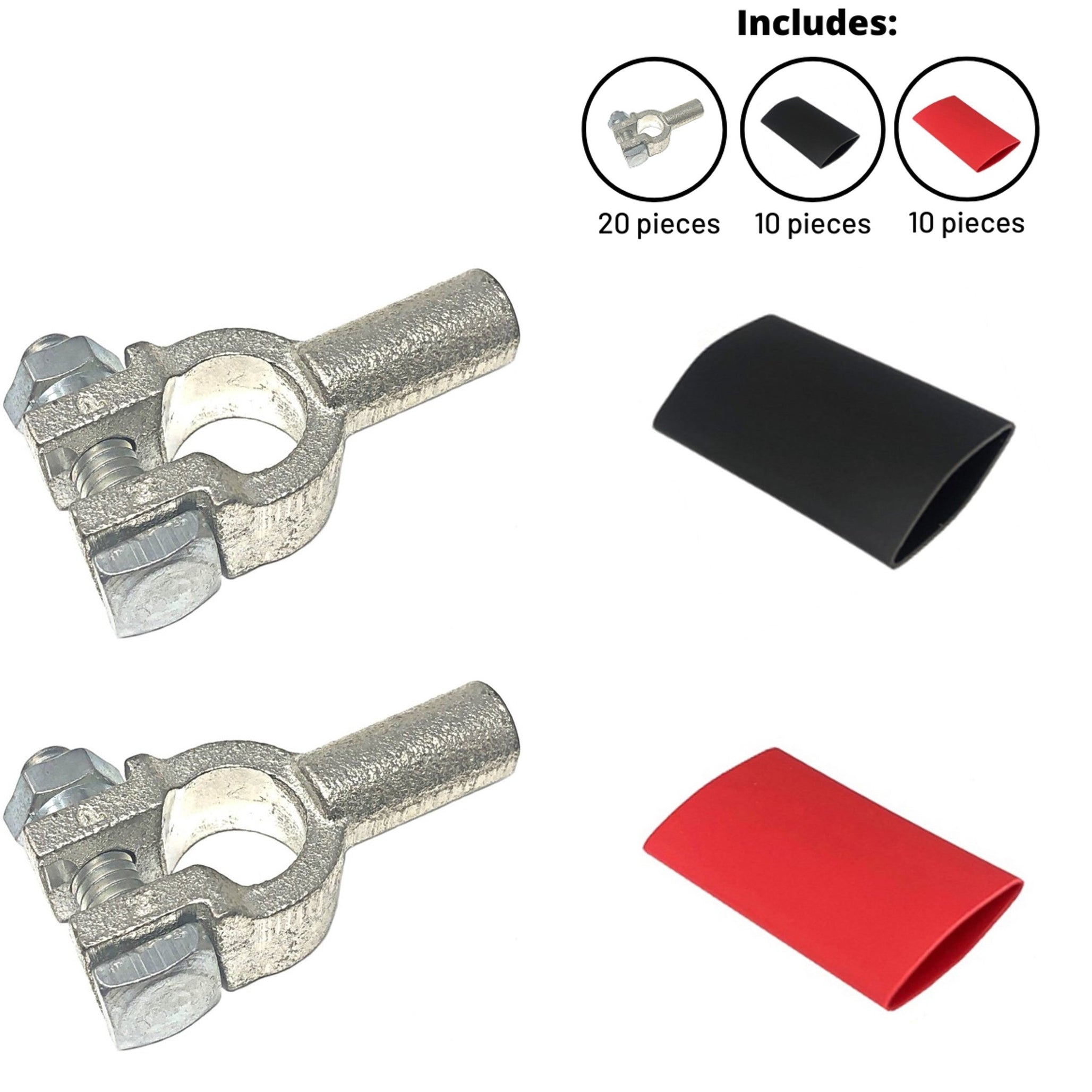 Positive and Negative Pure Copper Top Post Battery Cable Ends Terminal Connectors with Dual Wall Adhesive Heat Shrink Tubing