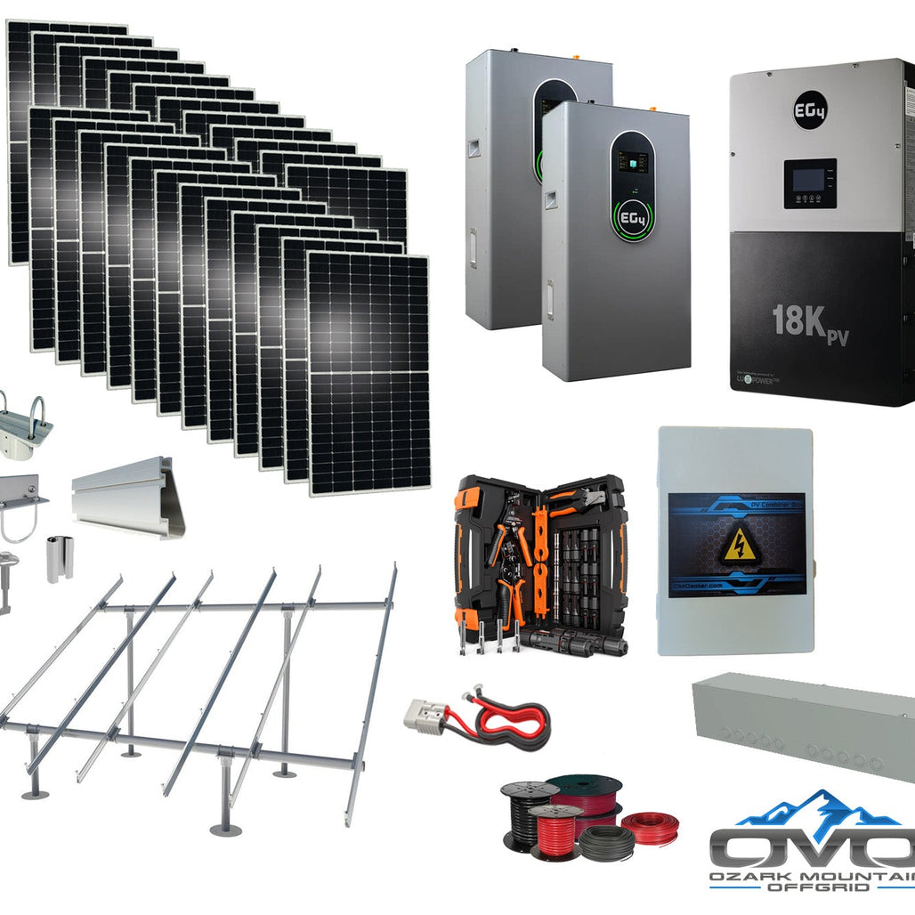 12KW Complete Offgrid Solar Kit + EG4 18kPV + 2x 14.3KW 48V EG4 Lithium Indoor Wall Battery + 13.2KW Solar with Ground Mount and Wiring