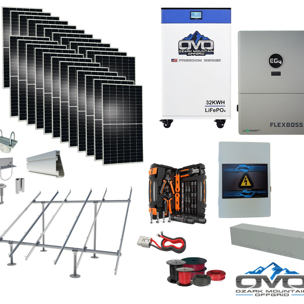 12KW Complete Offgrid Solar Kit + EG4 FlexBOSS21 + 32KW OMO 48V Freedom Series Lithium Battery + 13.2KW Solar with Ground Mount and Wiring