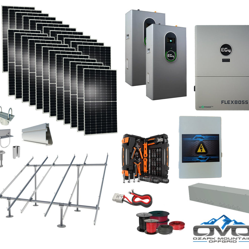 12KW Complete Offgrid Solar Kit + EG4 FlexBOSS21 + 2x 14.3KW 48V EG4 Lithium Indoor Wall Battery + 13.2KW Solar with Ground Mount and Wiring