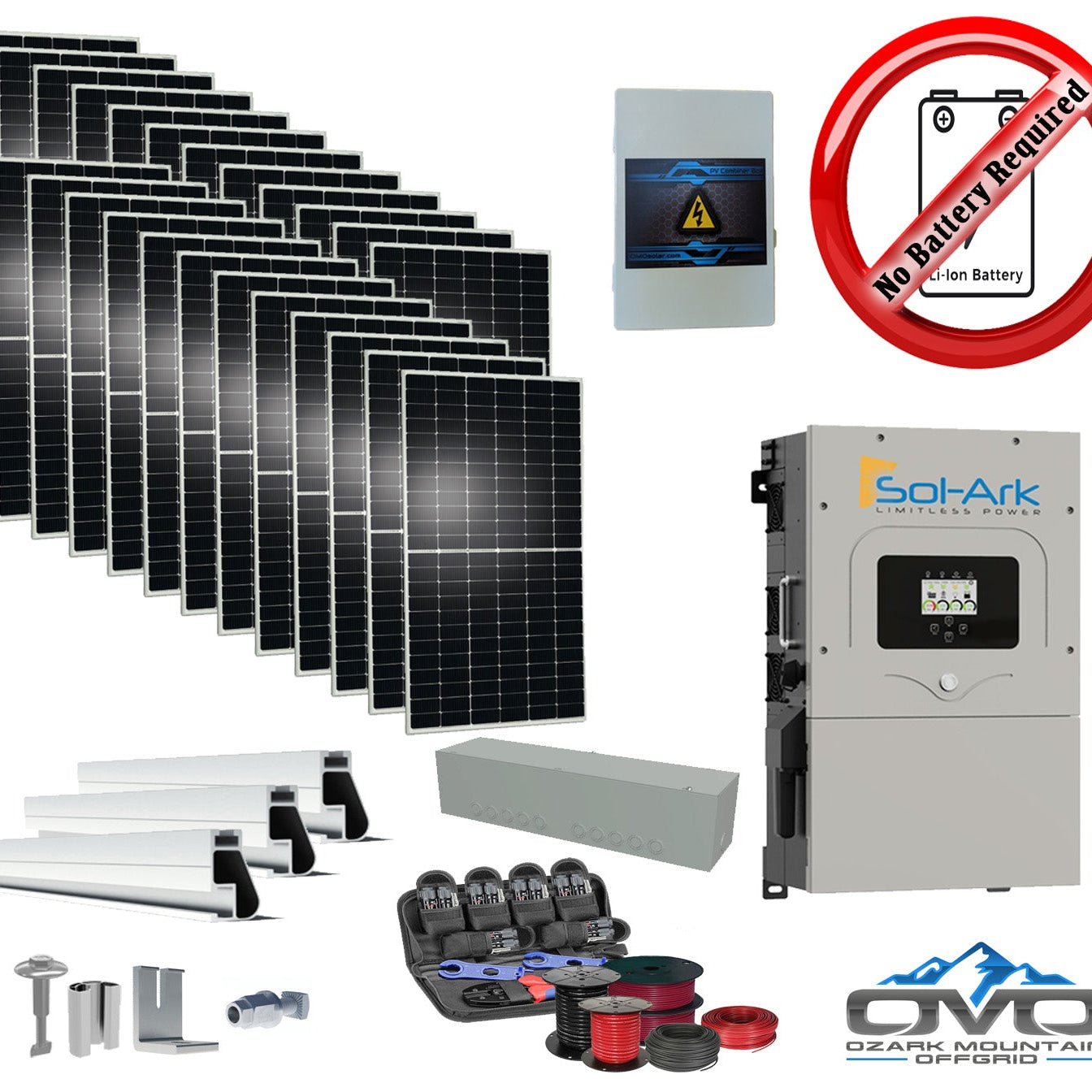 12KW Complete Offgrid Solar Kit + 15K Sol-Ark Inverter +13.2KW Solar with Mounting Rails and Wiring