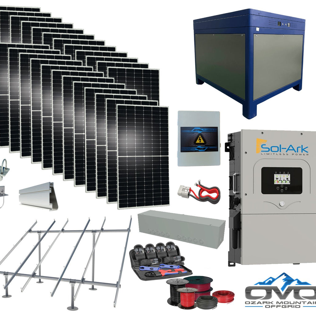 12KW Complete Offgrid Solar Kit - 62kWh Lithium Battery + 15K Sol-Ark Inverter +13.2KW Solar with Ground Mount Rails and Wiring