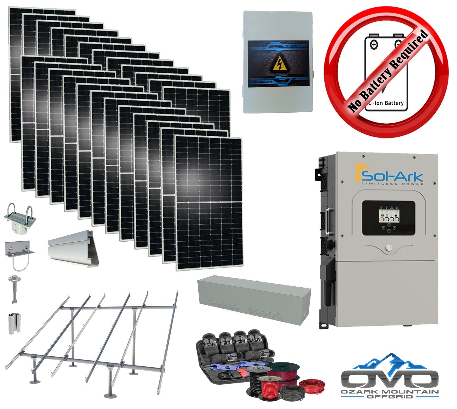 12KW Complete Offgrid Solar Kit + 15K Sol-Ark Inverter +13.2KW Solar with Ground Mount Rails and Wiring