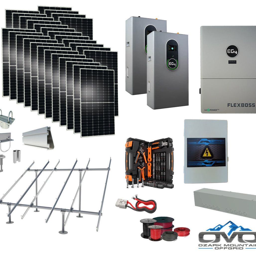15KW Complete Offgrid Solar Kit + EG4 FlexBOSS21 + 2x 14.3KW 48V EG4 Lithium Indoor Wall Battery + 15.4KW Solar with Ground Mount and Wiring
