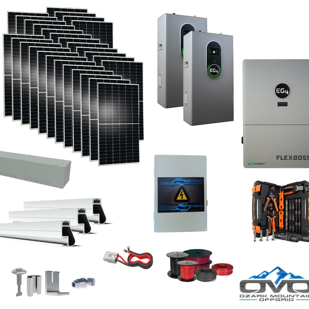 15KW Complete Offgrid Solar Kit + EG4 FlexBOSS21 + 2x 14.3KW 48V EG4 Lithium Indoor Wall Battery + 15.4KW Solar with Roof Mounting Rails and Wiring