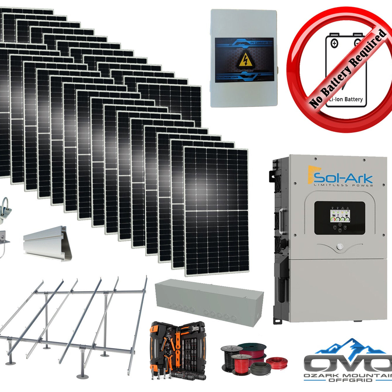 15KW Complete Offgrid Solar Kit + 15K Sol-Ark Inverter +15.4KW Solar with Ground Mount Rails and Wiring