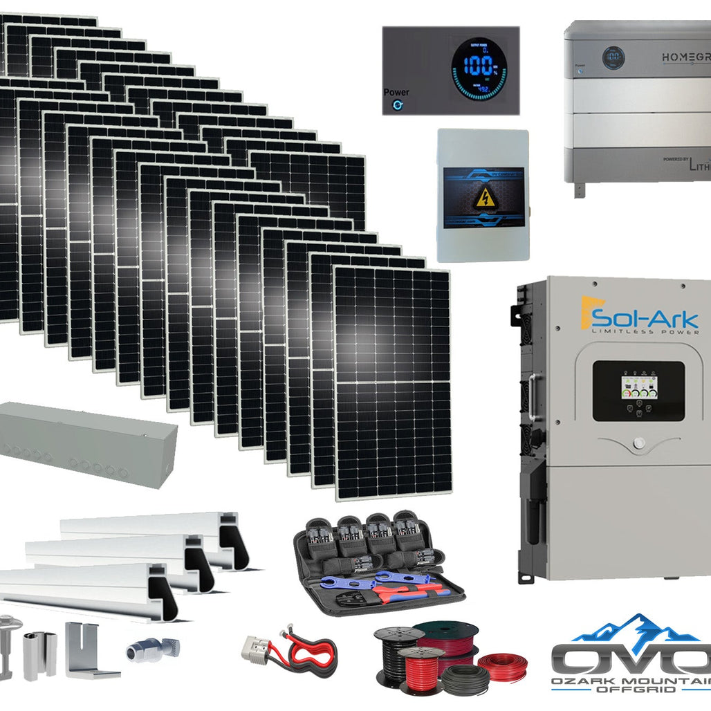 15KW Complete Offgrid Solar Kit - Homegrid 9.6kWh Lithium Battery + 15K Sol-Ark Inverter +15.4KW Solar with Mounting Rails and Wiring