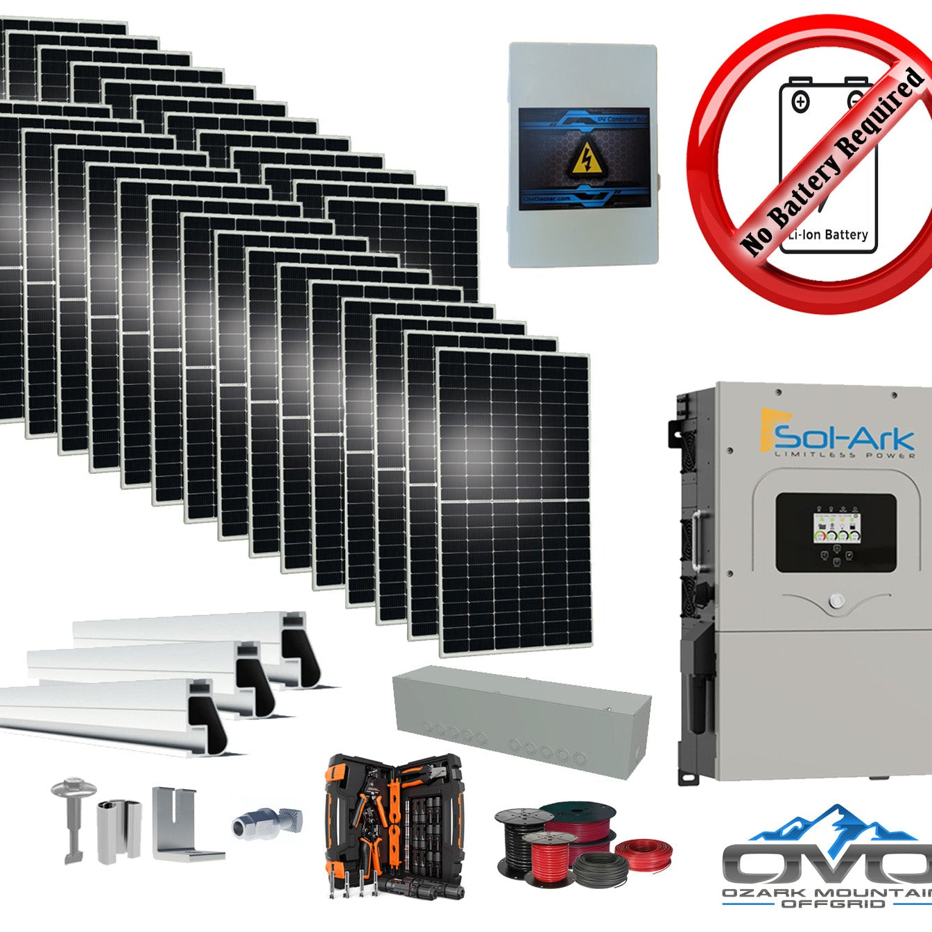 15KW Complete Offgrid Solar Kit + 15K Sol-Ark Inverter +15.4KW Solar with Mounting Rails and Wiring