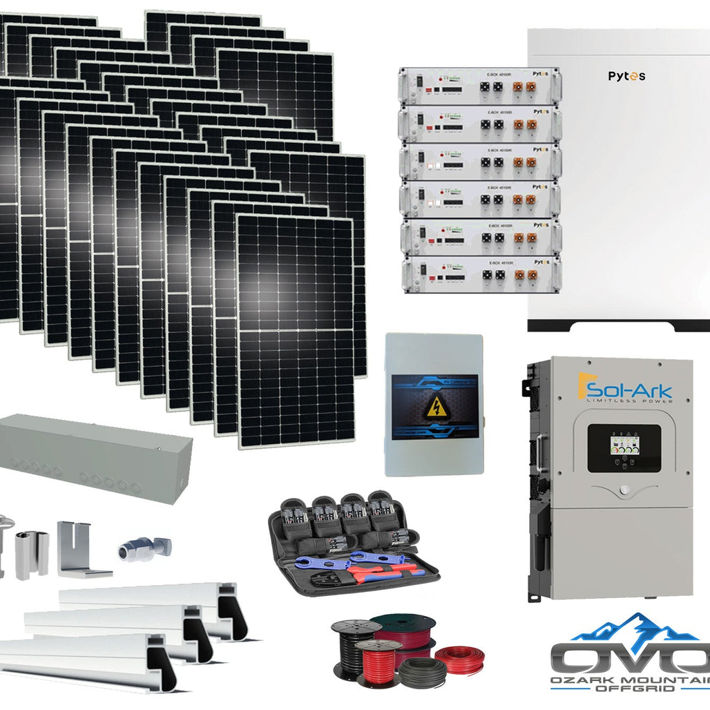 15KW Complete Offgrid Solar Kit - 30.72kWh Pytes Lithium Battery + 15K Sol-Ark Inverter +15.4KW Solar with Mounting Rails and Wiring