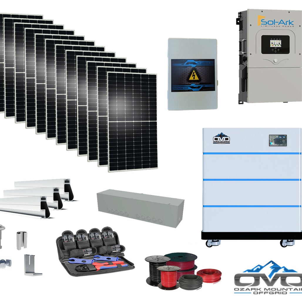 6KW Complete Offgrid Solar Kit - 15K Sol-Ark Inverter + 15.36KW OMO Stack Lithium Battery +6.6KW Solar with Mounting Rails and Wiring
